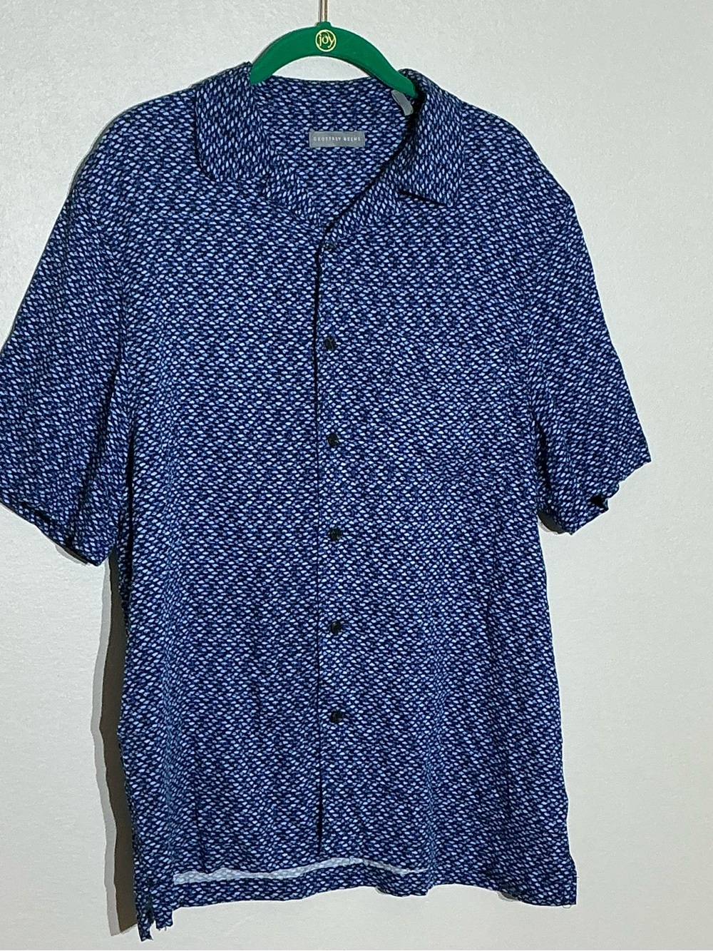 Geoffrey Beene Large Blue Patterned Short-Sleeve Button-Down